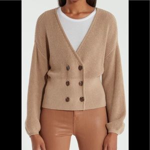 Billie the Label Madeleine Double Breasted Cardigan Sweater With Balloon Sleeves